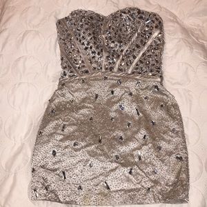 Silver Beaded Cocktail Mini Dress